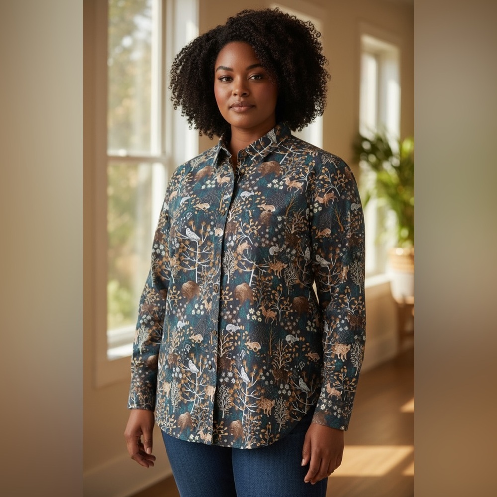 Duluth Trading Co Women's Button Down Shirt - Blue and Brown - Picture 3 of 10